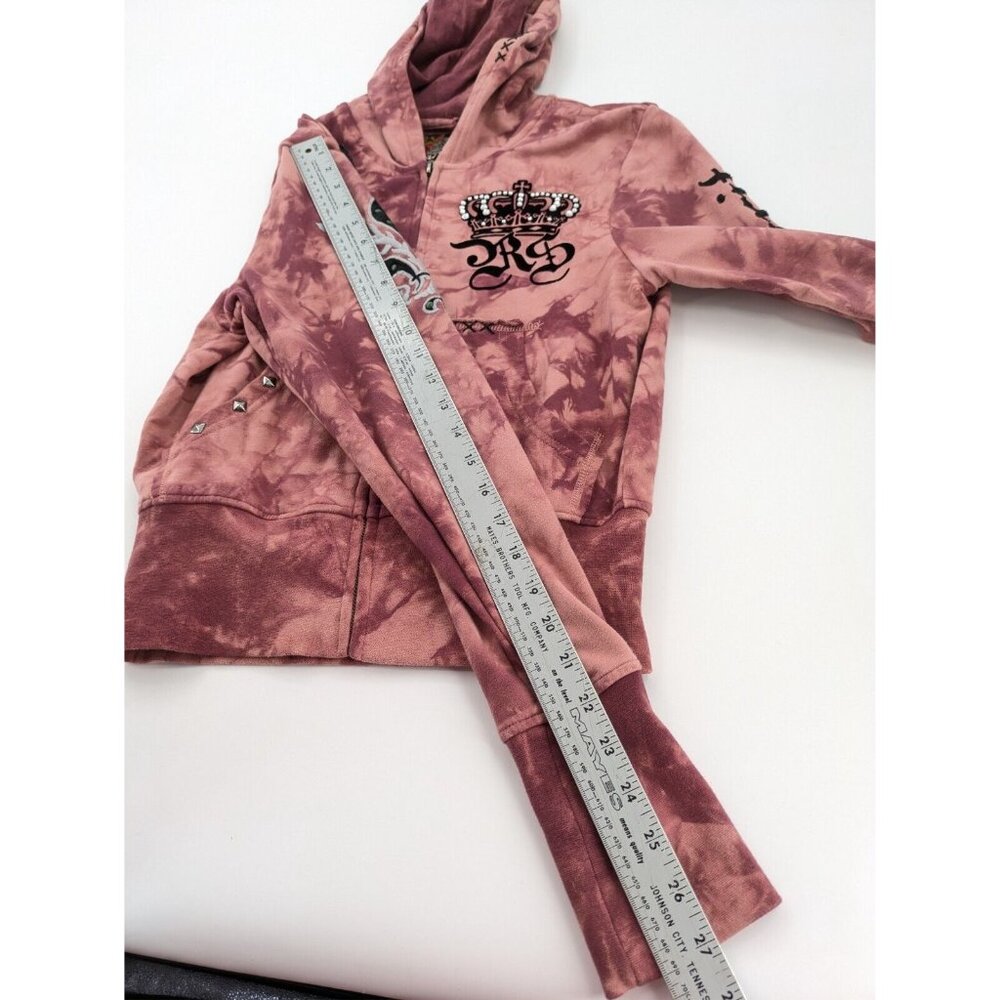Rebel Spirit Pink Tie-Dye Zip Hoodie with Embroidered Patches - Picture 7 of 13